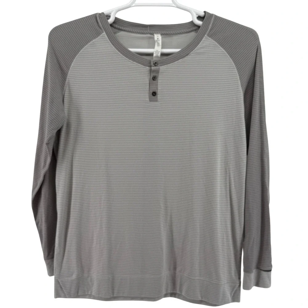 Lululemon Swiftly Tech Henley Long Sleeve Grey Stripe Anti-Odor Shirt Size‎ 10